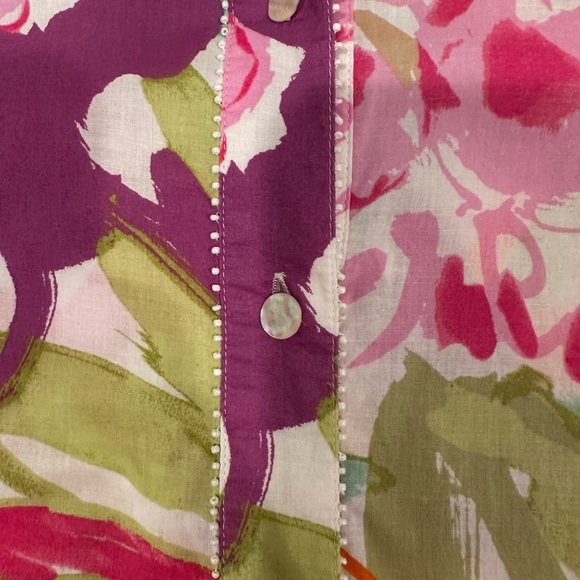 Sigrid Olsen Multicolor Floral Blouse Elegant Colorful Mature Pearl Detail Sz SP - Picture 6 of 10